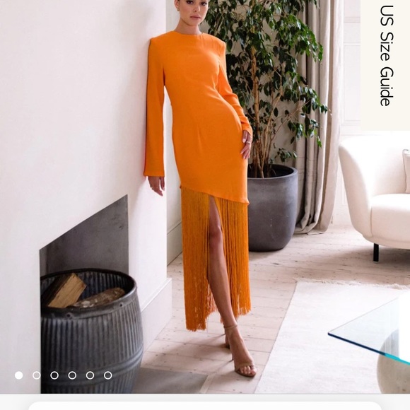 ORANGE FRINGE MAXI PRETTY LAVISH WEDDING GUEST DRESS - Picture 2 of 4